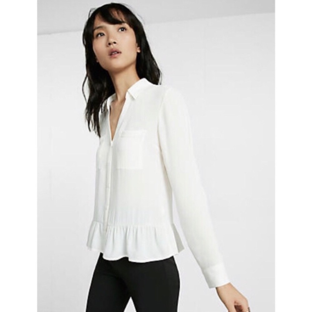 White Portofino Button Down with Ruffle Hem